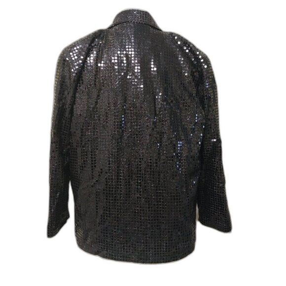 Vtg Monaliza blazer Womens 2X black sequined notch collar single button Flashy - Picture 2 of 6